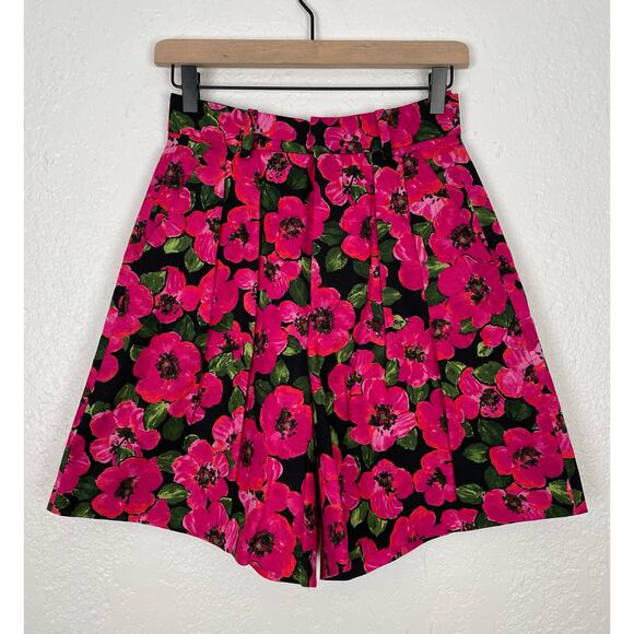 Zara Pink Floral High Waisted Pleated Bermuda Shorts Size XS - Picture 3 of 5